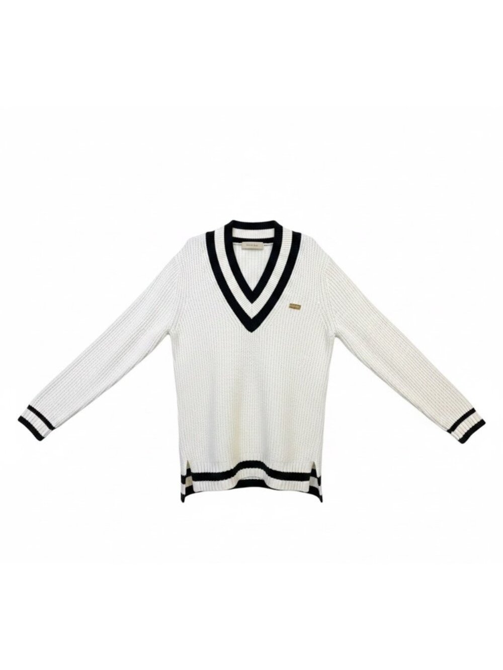 Michael Kors Womens White & Black  V-Neck Sweater Top Size S